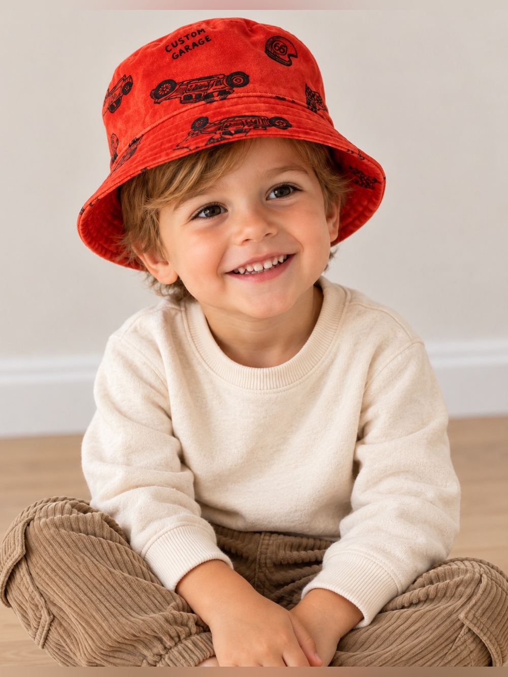 United Colors of Benetton Kids Velvet Racing Car Print Bucket Hat 2-3Y